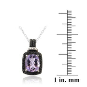 Sterling Silver 3ct Amethyst & Black Diamond Accent Rectangle Necklace