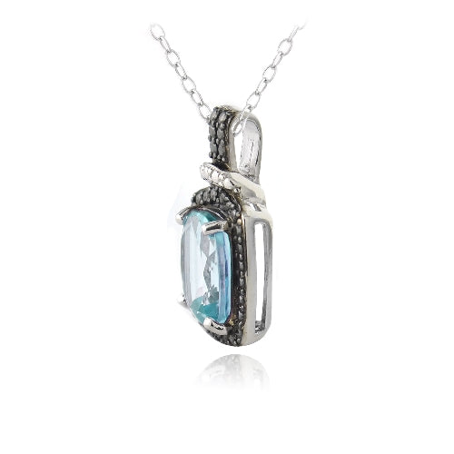 Sterling Silver 4ct Blue Topaz & Black Diamond Accent Rectangle Necklace-2