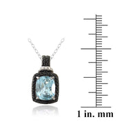 Sterling Silver 4ct Blue Topaz & Black Diamond Accent Rectangle Necklace