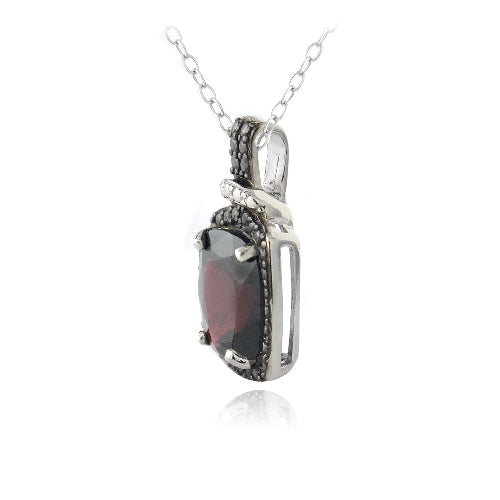 Sterling Silver 4ct Garnet & Black Diamond Accent Rectangle Necklace-2