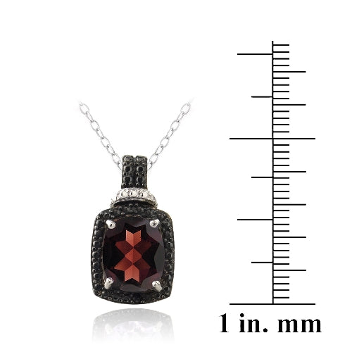 Sterling Silver 4ct Garnet & Black Diamond Accent Rectangle Necklace