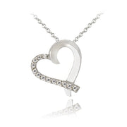 Sterling Silver CZ Open Floating Heart Necklace