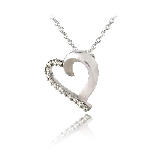 Sterling Silver CZ Open Floating Heart Necklace-2