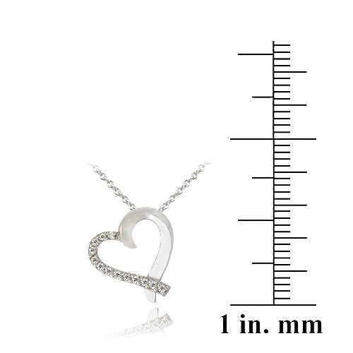 Sterling Silver CZ Open Floating Heart Necklace-3