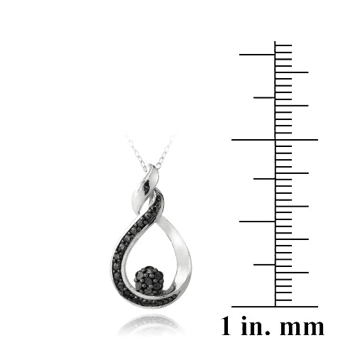 Sterling Silver 1/10ct Black Diamond Twisted Teardrop & Flower Necklace-3