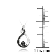 Sterling Silver 1/10ct Black Diamond Twisted Teardrop & Flower Necklace