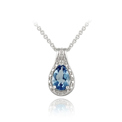 Sterling Silver 1.5ct London Blue Topaz & Diamond Accent Teardrop Neck ...