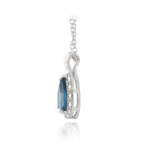 Sterling Silver 1.5ct London Blue Topaz & Diamond Accent Teardrop Necklace-2