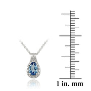 Sterling Silver 1.5ct London Blue Topaz & Diamond Accent Teardrop Necklace
