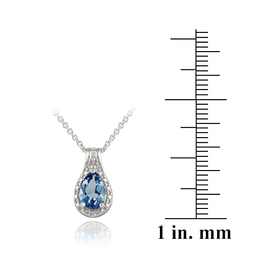 Sterling Silver 1.5ct London Blue Topaz & Diamond Accent Teardrop Necklace