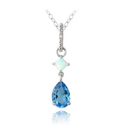 Sterling Silver 2.25ct London Blue Topaz & Created Opal Diamond Accent Necklace