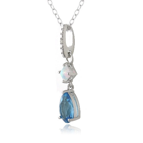 Sterling Silver 2.25ct London Blue Topaz & Created Opal Diamond Accent Necklace-2