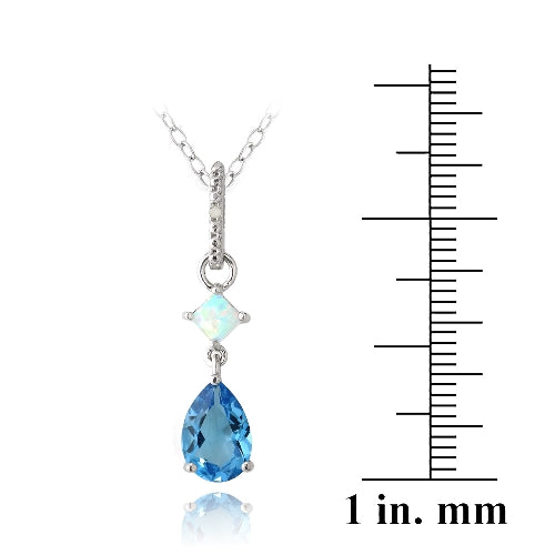 Sterling Silver 2.25ct London Blue Topaz & Created Opal Diamond Accent Necklace-3