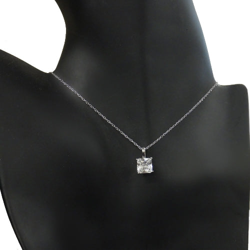 Sterling Silver 2.75ct Created White Sapphire Square Solitaire Necklace-4