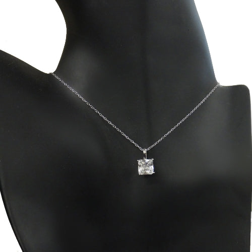 Sterling Silver 2.75ct Created White Sapphire Square Solitaire Necklace
