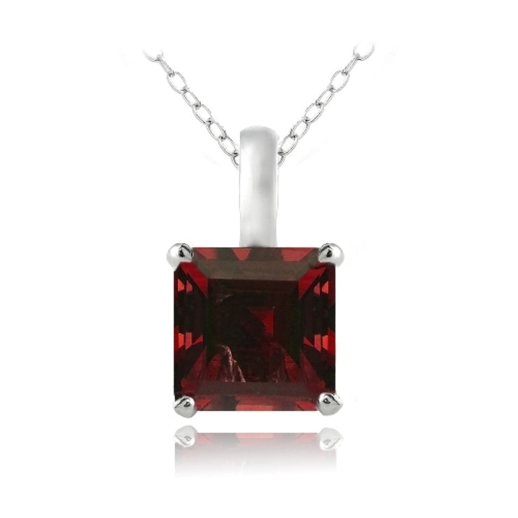 Sterling Silver 2.75ct Created Ruby Square Solitaire Necklace