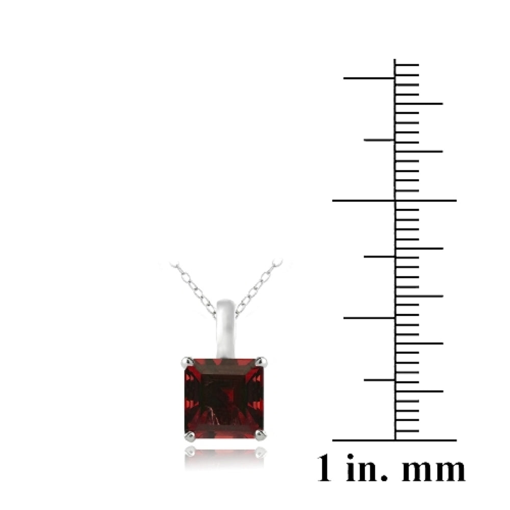 Sterling Silver 2.75ct Created Ruby Square Solitaire Necklace-3