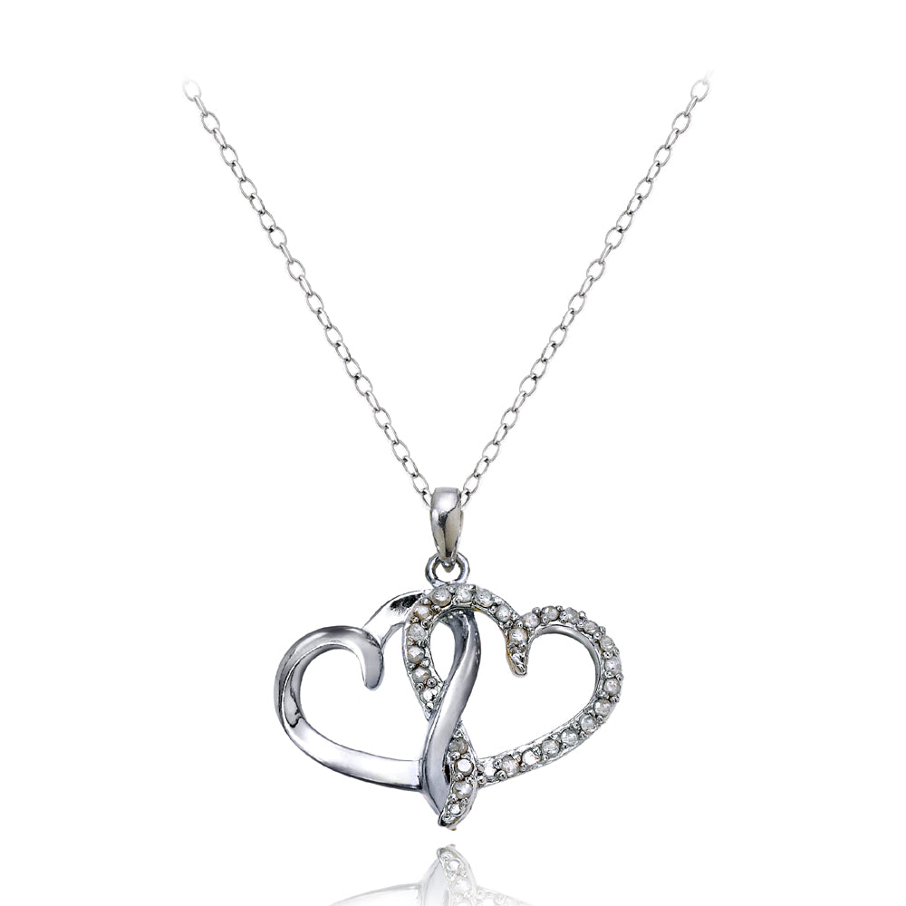 Sterling Silver 1/4 ct Diamond Double Open Heart Necklace