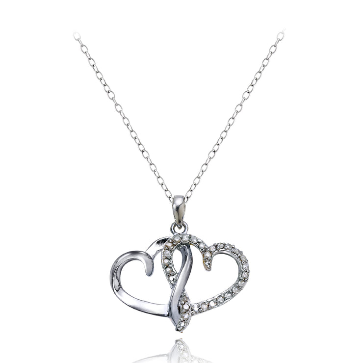 Sterling Silver 1/4 ct Diamond Double Open Heart Necklace