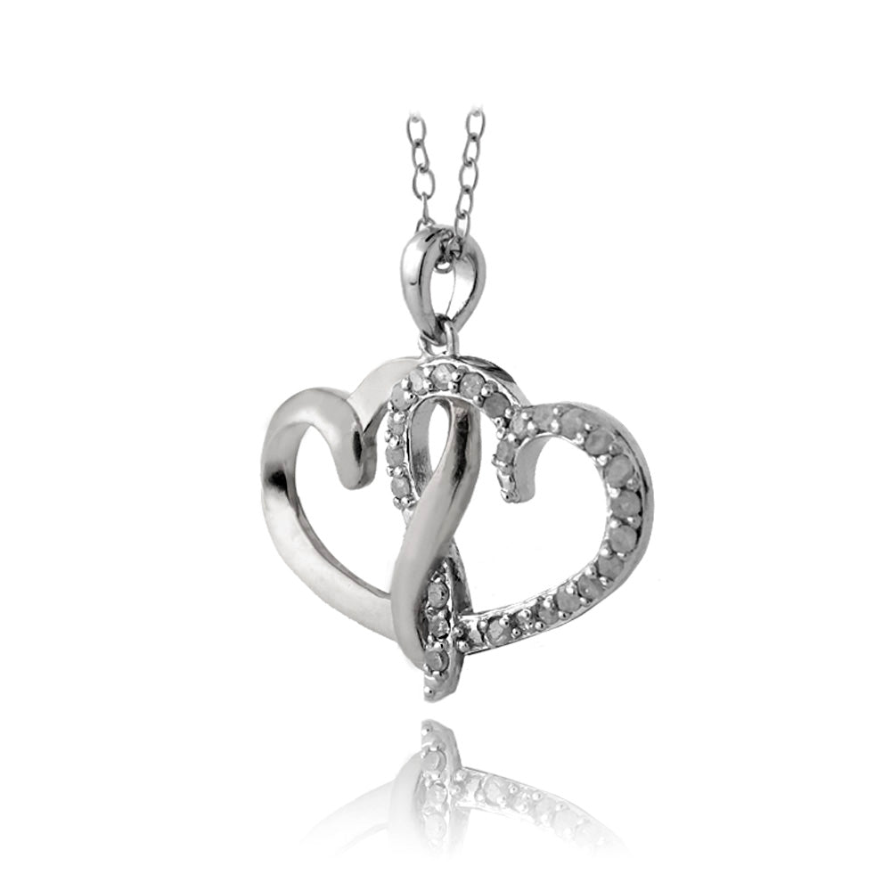 Sterling Silver 1/4 ct Diamond Double Open Heart Necklace-2