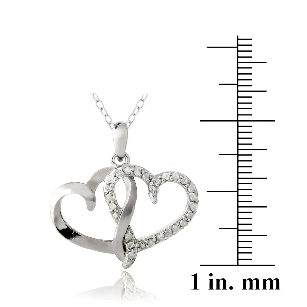 Sterling Silver 1/4 ct Diamond Double Open Heart Necklace-3