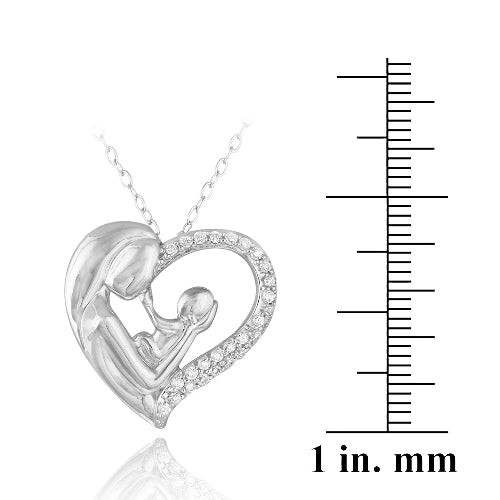 Sterling Silver CZ Mother Holding Baby Heart Necklace-3