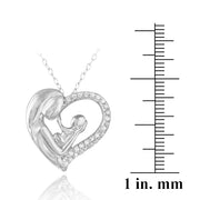 Sterling Silver CZ Mother Holding Baby Heart Necklace