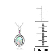 Sterling Silver Diamond Accent Created White Opal & Pink Sapphire Oval Necklace