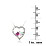 Sterling Silver Diamond Accent Created Pink Sapphire & White Opal 3 Floating Heart Necklace