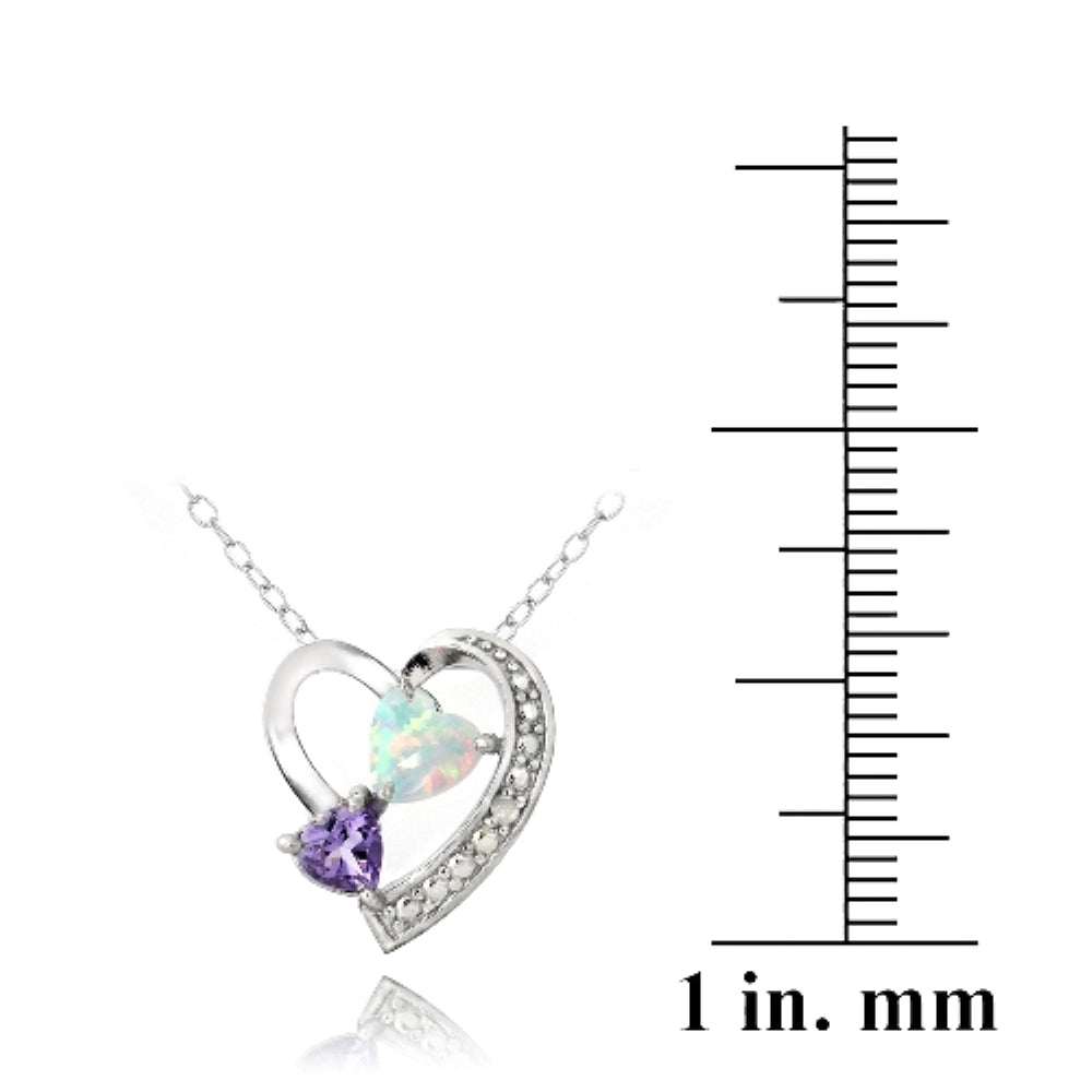 Sterling Silver Diamond Accent Amethyst & Created White Opal Triple Heart Necklace-4