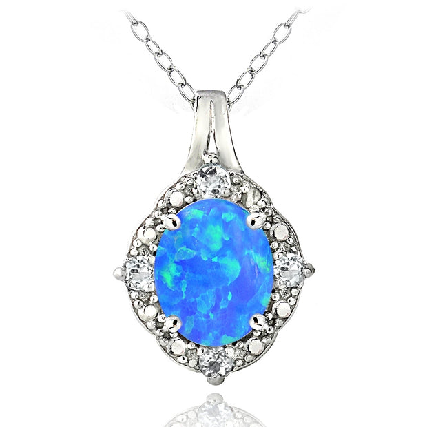 Sterling Silver Diamond Accent Created Blue Opal & Light Blue Topaz Oval Necklace