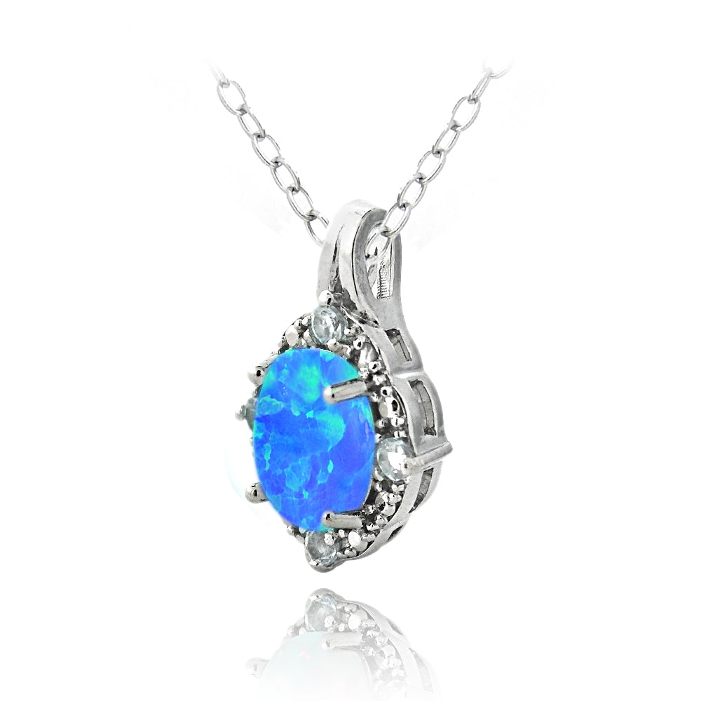 Sterling Silver Diamond Accent Created Blue Opal & Light Blue Topaz Oval Necklace-2