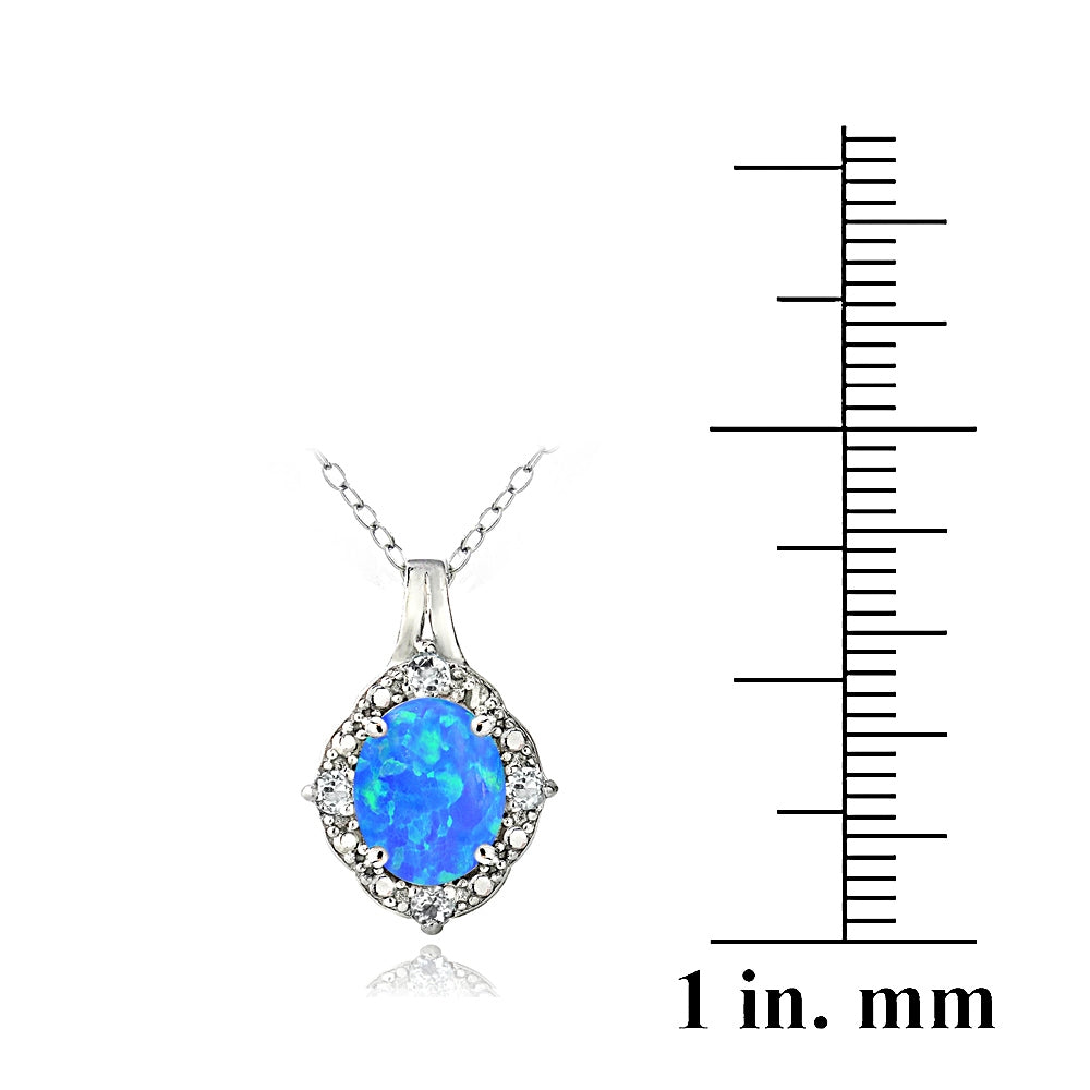 Sterling Silver Diamond Accent Created Blue Opal & Light Blue Topaz Oval Necklace-3