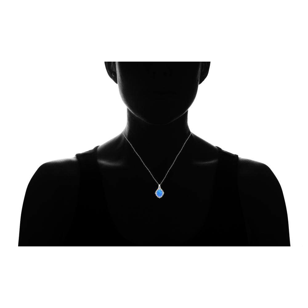 Sterling Silver Diamond Accent Created Blue Opal & Light Blue Topaz Oval Necklace-4