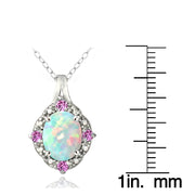 Sterling Silver Created Opal Diamond Accent Oval Necklace