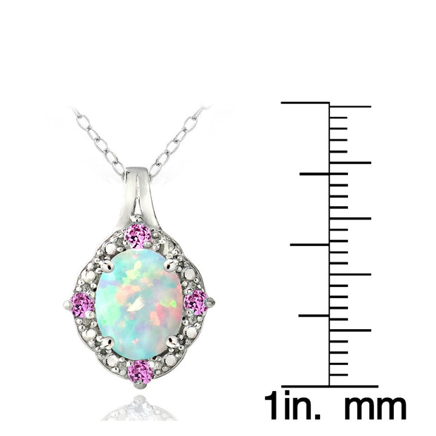 Sterling Silver Created Opal Diamond Accent Oval Necklace