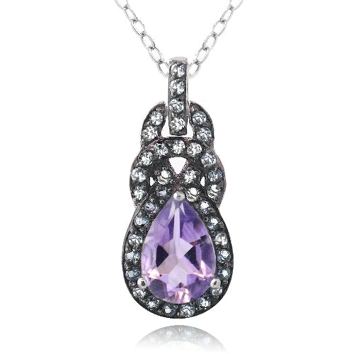 Sterling Silver Amethyst & Blue Topaz Twist Teardrop Necklace-2