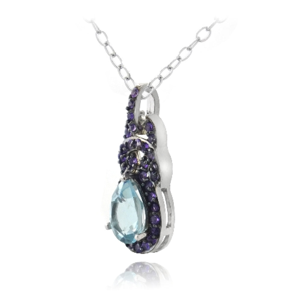 Sterling Silver Blue Topaz & Amethyst Twist Teardrop Necklace-3