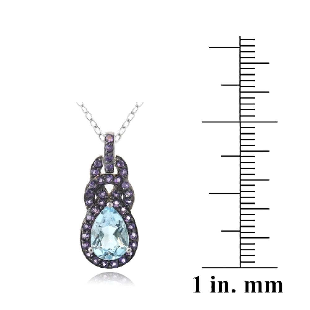 Sterling Silver Blue Topaz & Amethyst Twist Teardrop Necklace-4