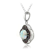 Sterling Silver Garnet & Created White Opal Flower Necklace