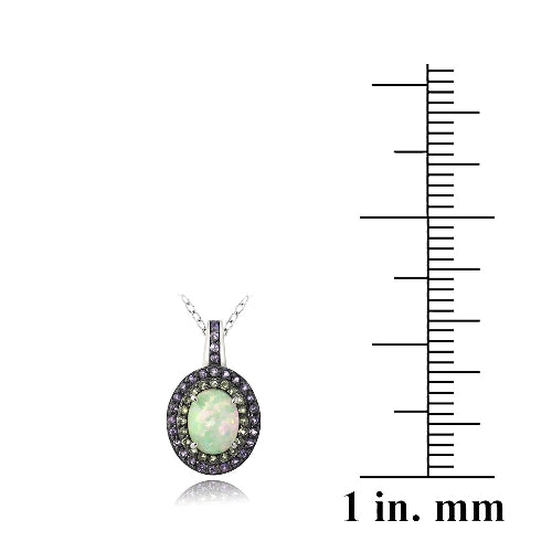 Sterling Silver Created White Opal, Amethyst & Peridot Oval Necklace-3