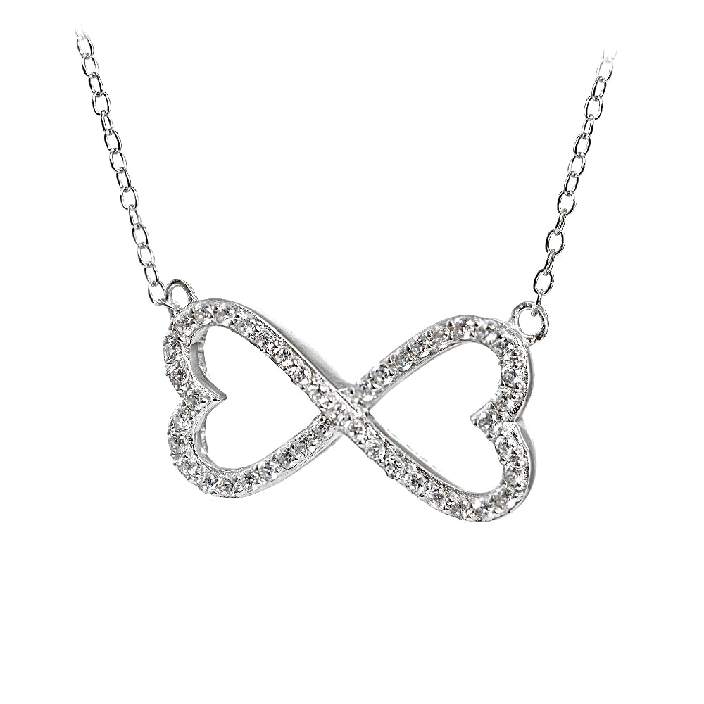 Sterling Silver Cubic Zirconia Heart Infinity Necklace-2