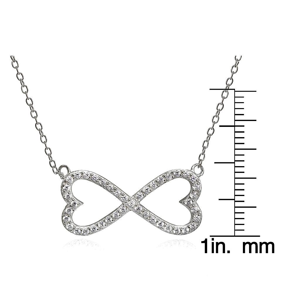 Sterling Silver Cubic Zirconia Heart Infinity Necklace-3