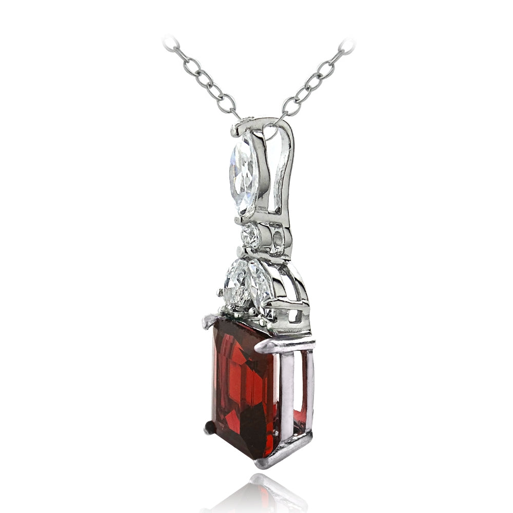 Sterling Silver Created Ruby & CZ Marquise Rectangle Necklace-2