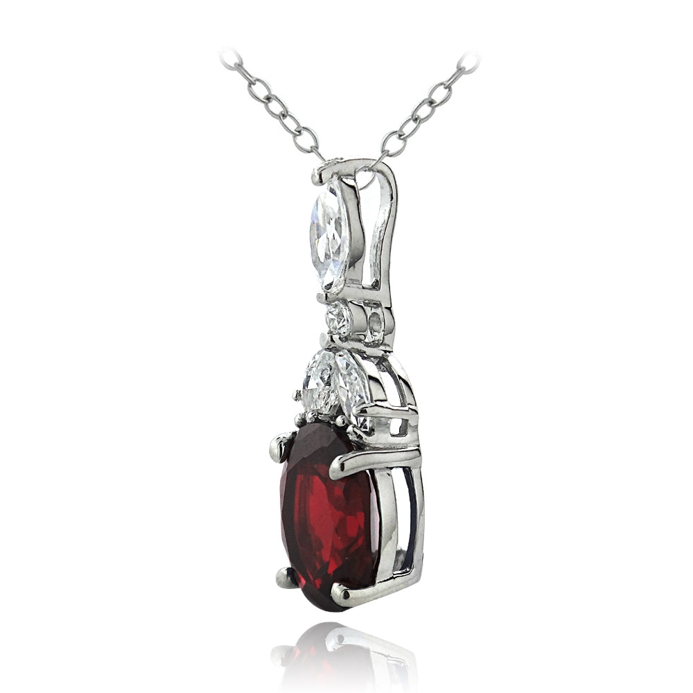 Sterling Silver Created Ruby & CZ Marquise Oval Necklace-2
