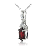 Sterling Silver Created Ruby & CZ Marquise Oval Necklace