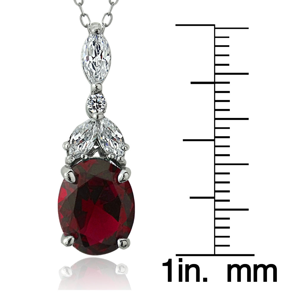 Sterling Silver Created Ruby & CZ Marquise Oval Necklace-3