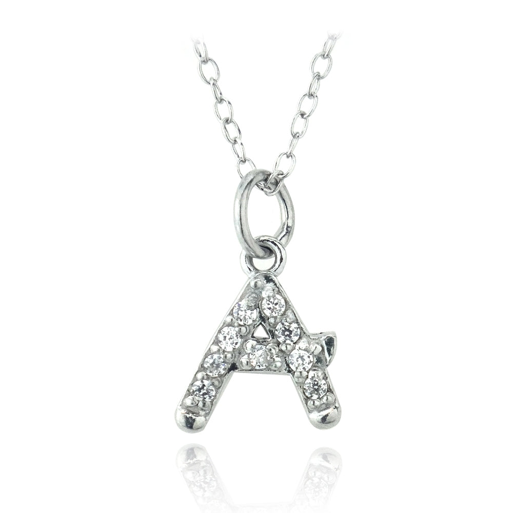 Sterling Silver CZ A Initial Necklace