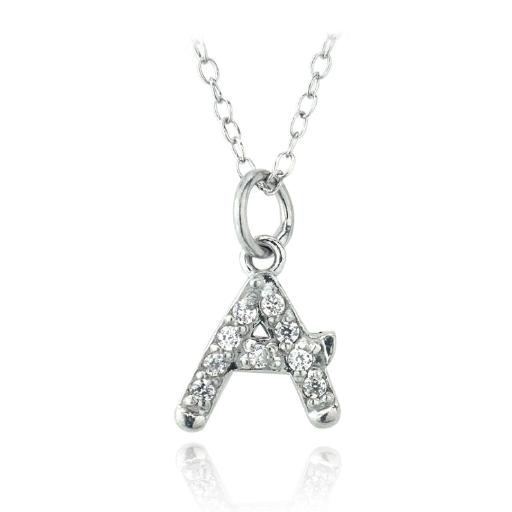 Sterling Silver CZ A Initial Necklace