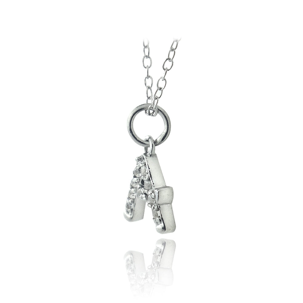 Sterling Silver CZ A Initial Necklace-2
